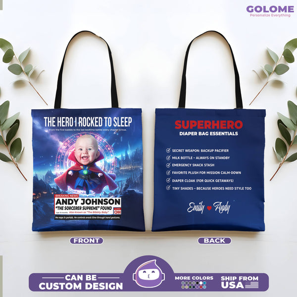 Personalized Superhero Diaper Bag – Baby Sorcerer Supreme Design with Custom Name & Quote